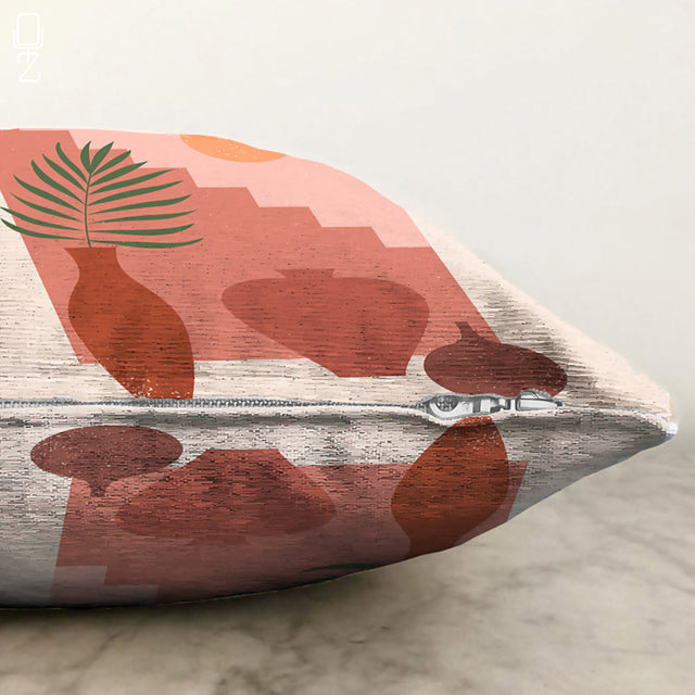 Minimalist Pillow Cover with Vases, Stairs and Sun