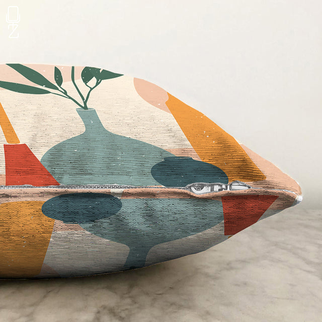 Minimalist Cushion Cover with Vases and Candles