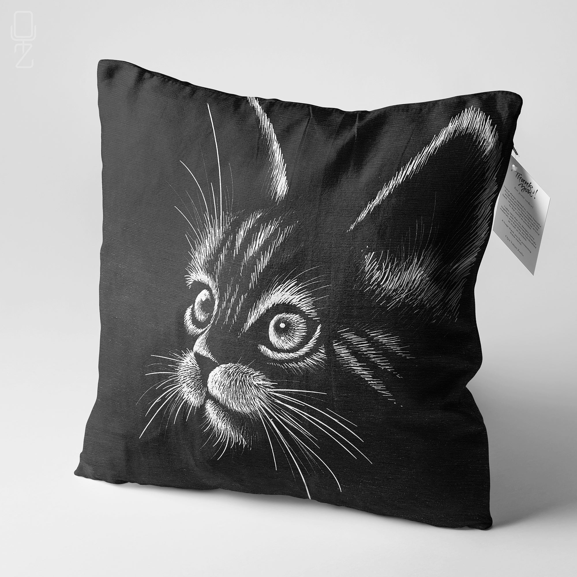 Pillow Cover White Cat Shade on Black Background with Different