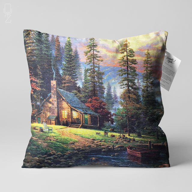Cushion Cover with Chalet View by the Lake
