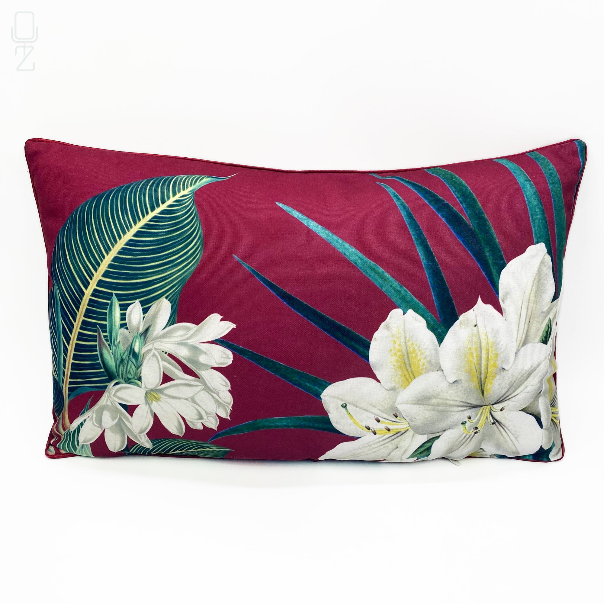 Green White Floral Burgundy Cushion Cover OyzShop