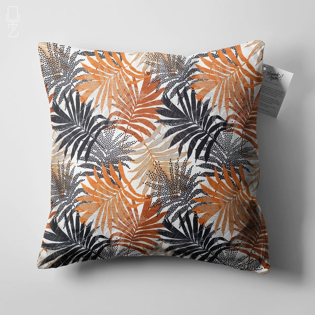 Brown & Black Leaves Pattern Cushion Cover