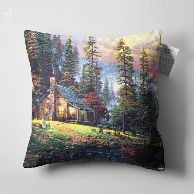 Cushion Cover with Chalet View by the Lake
