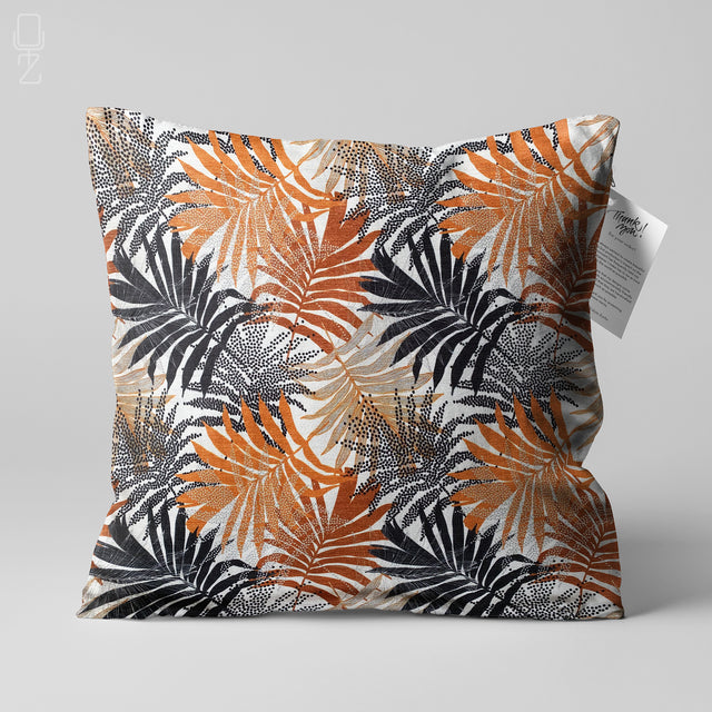 Brown & Black Leaves Pattern Cushion Cover