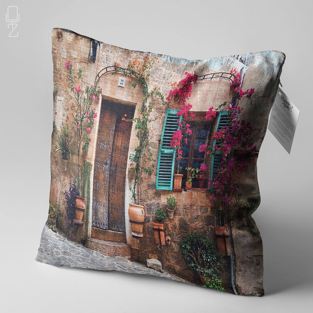 Cushion Cover with Blue Shutter House Design
