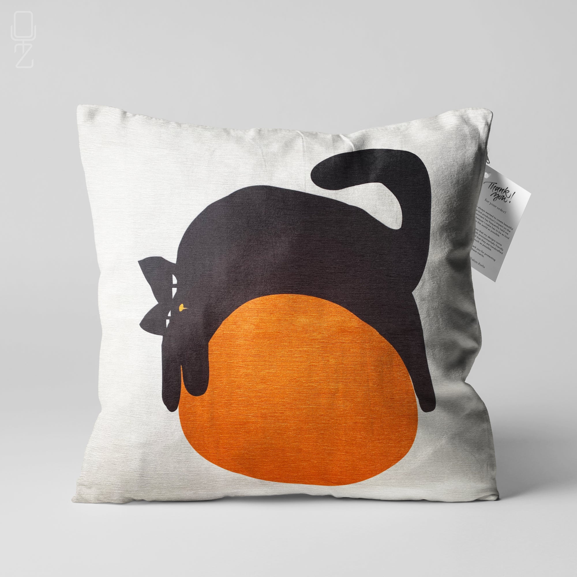 Pillow Cover Lazy Black Cat on the Orange Ball