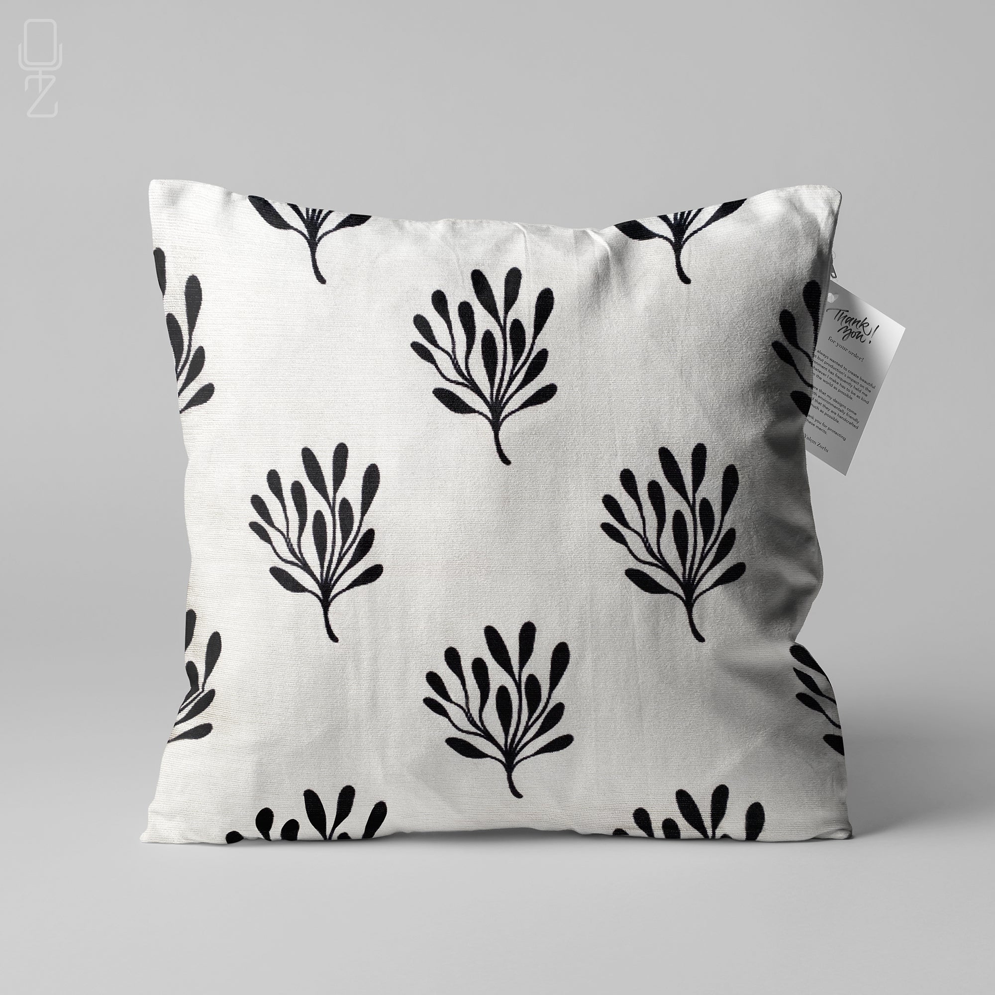 Black and clearance white floral pillow