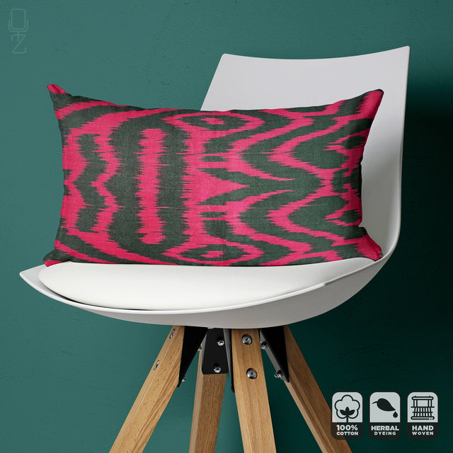 Traditional Ikat Pillow Cover with Fuchsia and Black Colours