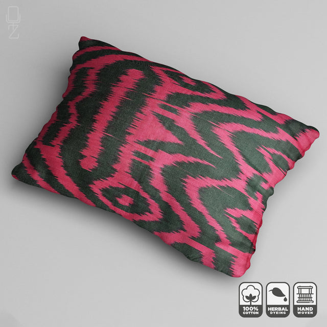 Traditional Ikat Pillow Cover with Fuchsia and Black Colours