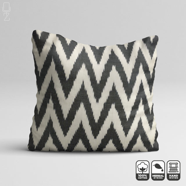 Zig Zag Pattern IKAT Traditional 50x50cm Pillow Cover from Black and White Colours