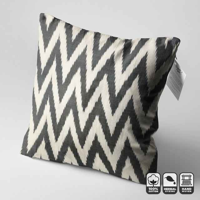 Zig Zag Pattern IKAT Traditional 50x50cm Pillow Cover from Black and White Colours