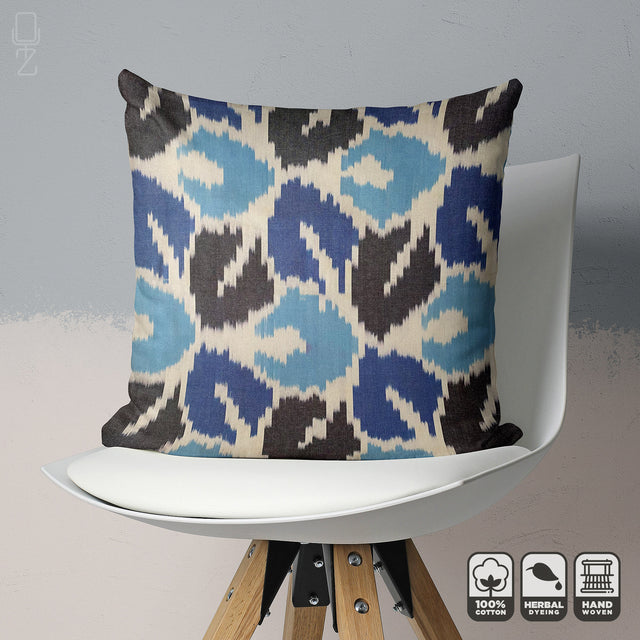 IKAT Handwoven Pillow Cover with Traditional Leaf Pattern