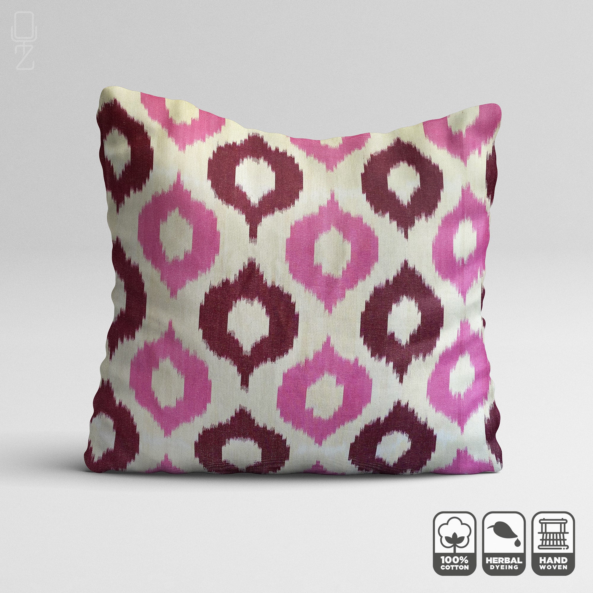 Pink Drops Handwoven Ikat Cotton Cushion Cover