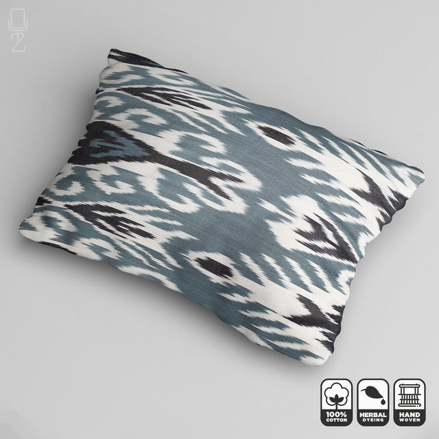 Traditional Blue Grey Ikat Pillow Cover