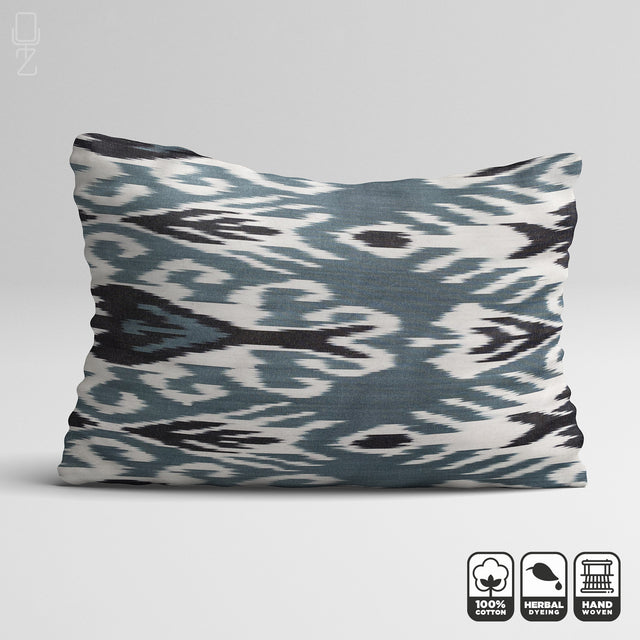 Traditional Blue Grey Ikat Pillow Cover