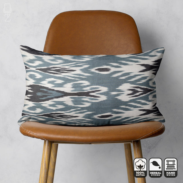 Traditional Blue Grey Ikat Pillow Cover