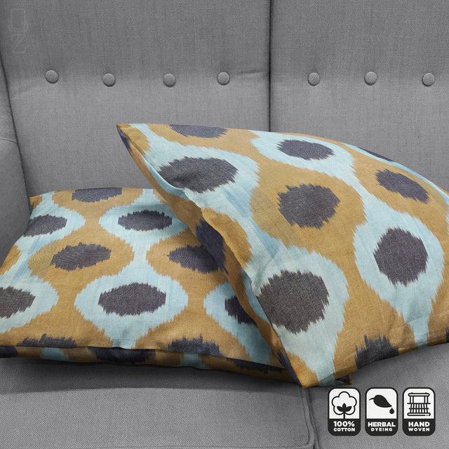 Tradional IKAT Cushion Cover Drop Pattern with Brown and Blue Colours Double Sided