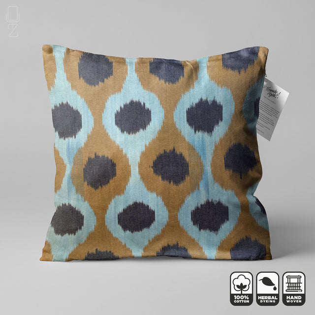 Tradional IKAT Cushion Cover Drop Pattern with Brown and Blue Colours