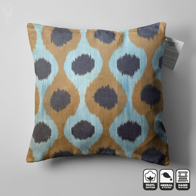 Tradional IKAT Cushion Cover Drop Pattern with Brown and Blue Colours