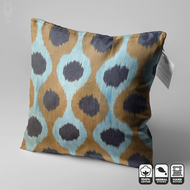 Tradional IKAT Cushion Cover Drop Pattern with Brown and Blue Colours