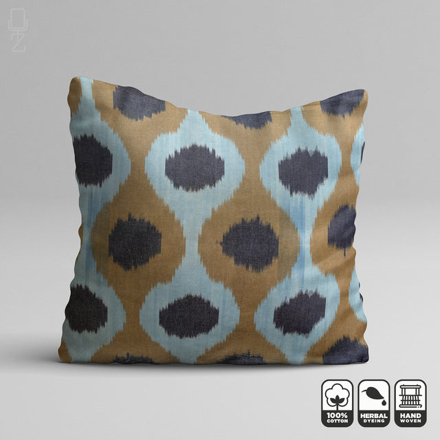 Tradional IKAT Cushion Cover Drop Pattern with Brown and Blue Colours