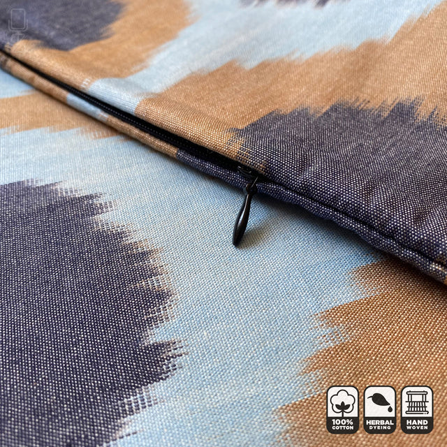 Tradional IKAT Cushion Cover Drop Pattern with Brown and Blue Colours Zip Preview