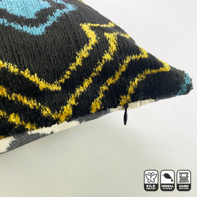 Black and Yellow Traditional Silk Velvet Cushion Cover