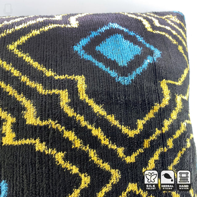 Black and Yellow Traditional Silk Velvet Cushion Cover