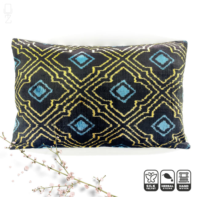 Black and Yellow Traditional Silk Velvet Cushion Cover