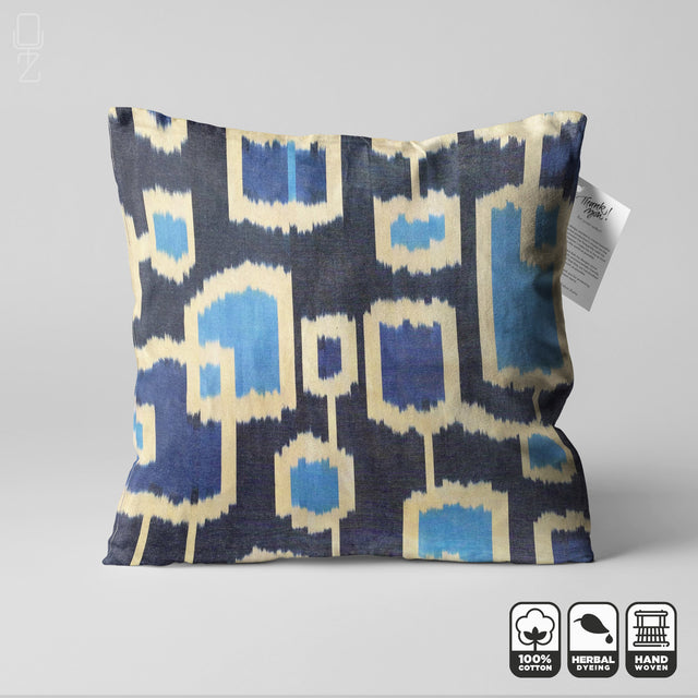 Traditional Ikat Pillow Cover with Blue Tones