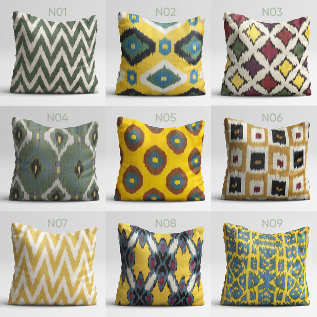 Yellow & Green Set Of 2 IKAT Cushion Covers