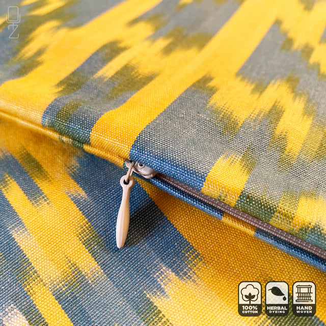 Yellow and Blue Ikat Traditional Pillow Cover Zip Preview