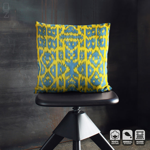 Yellow and Blue Ikat Traditional Pillow Cover