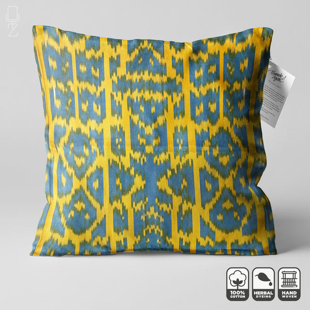 Yellow and Blue Ikat Traditional Pillow Cover