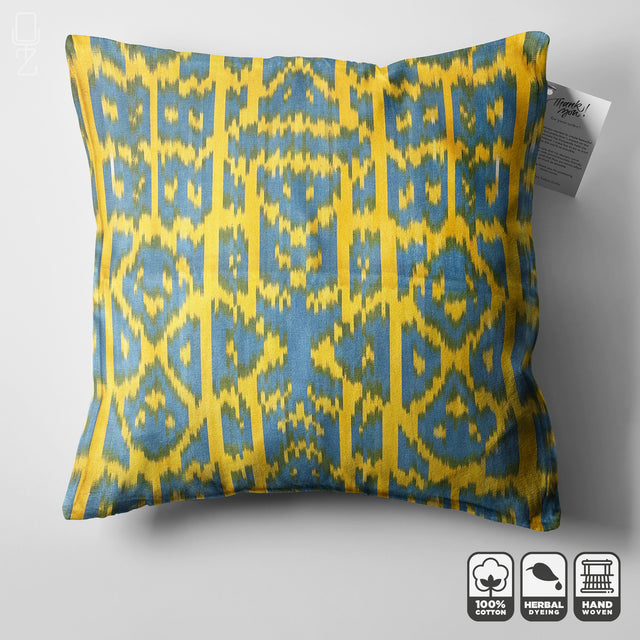 Yellow and Blue Ikat Traditional Pillow Cover