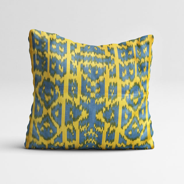 Yellow and Blue Ikat Traditional Pillow Cover