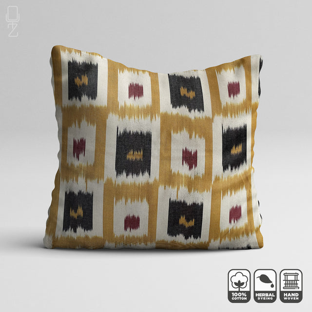 Traditional Yellow Ikat Handwoven Cotton Pillow Cover