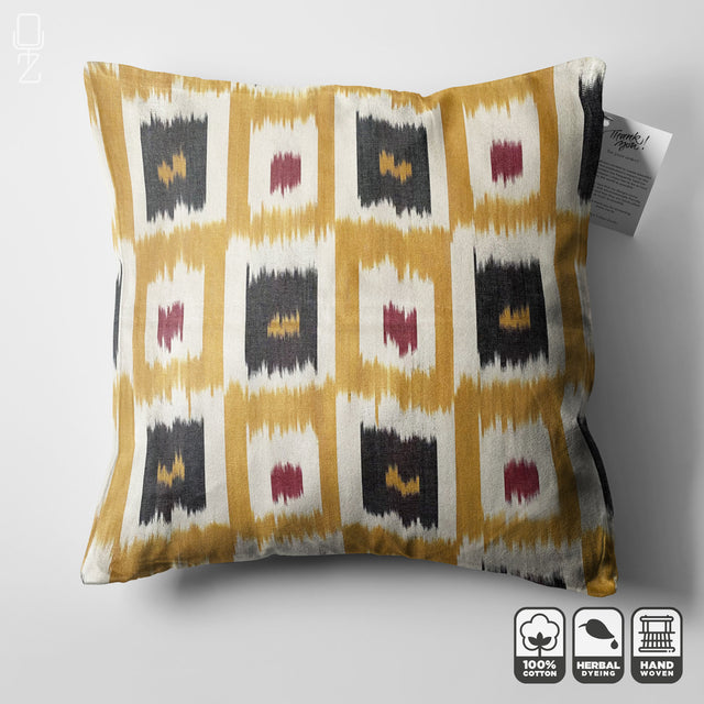 Traditional Yellow Ikat Handwoven Cotton Pillow Cover