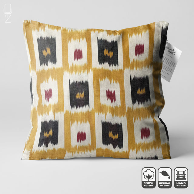 Traditional Yellow Ikat Handwoven Cotton Pillow Cover