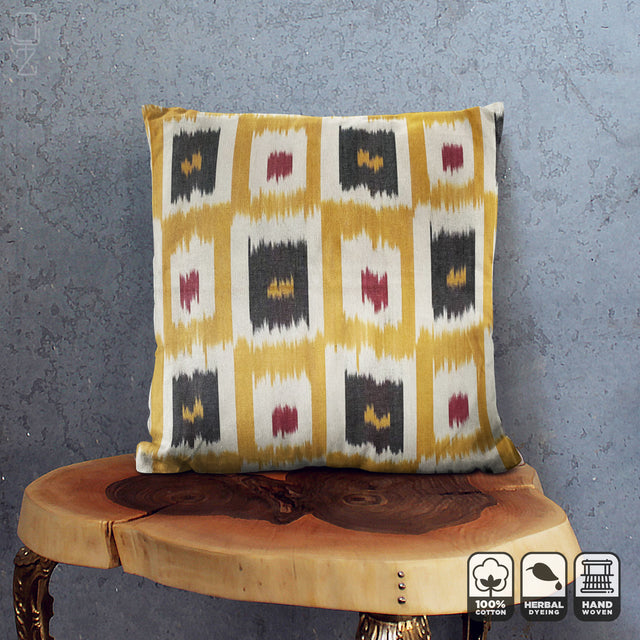 Traditional Yellow Ikat Handwoven Cotton Pillow Cover