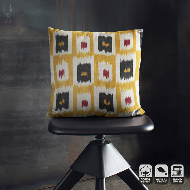 Traditional Yellow Ikat Handwoven Cotton Pillow Cover