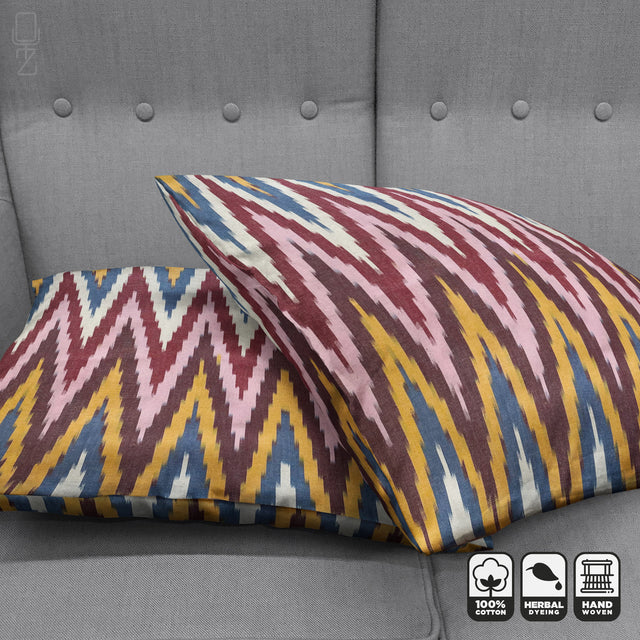 Multicoloured Zig Zag Ikat Double Sided Cushion Cover